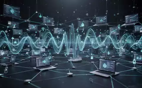 Digitale Welle breitet sich durch ein Netzwerk miteinander verbundener Geräte aus, abstrakte Darstellung von Datenflüssen. - Foto: über boerse-global.de