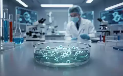 Eine Nahaufnahme einer Petrischale mit leuchtenden Zellen in einer futuristischen Laborumgebung, die medizinische Innovation symbolisiert. - Foto: über boerse-global.de