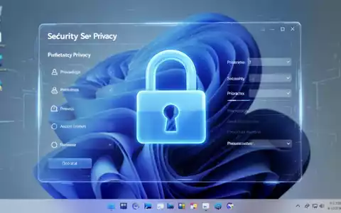 Leuchtend blaues Vorhängeschloss-Symbol auf futuristischer Oberfläche mit Datenschutz- und Sicherheitseinstellungen, Windows 11-Desktop. - Foto: über boerse-global.de