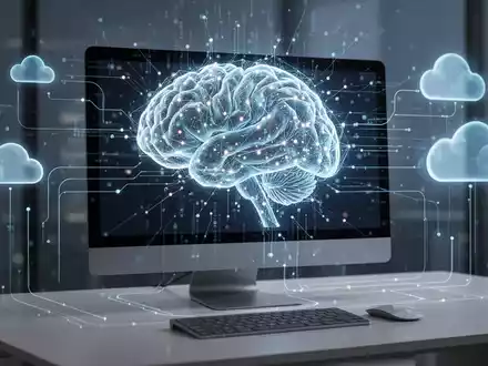 Stilisierte KI-Gehirn- oder Datenverbindungen über modernem Desktop, symbolisiert Unternehmens-KI-Integration und Cloud-Sicherheit. - Foto: über boerse-global.de