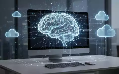 Stilisierte KI-Gehirn- oder Datenverbindungen über modernem Desktop, symbolisiert Unternehmens-KI-Integration und Cloud-Sicherheit. - Foto: über boerse-global.de