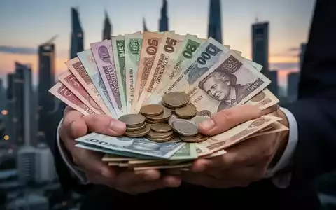 Hände halten einen Stapel verschiedener Banknoten und Münzen vor einem unscharfen Hintergrund einer Stadt bei Dämmerung. - Foto: über boerse-global.de