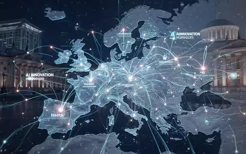 Leuchtendes digitales Netzwerk über Europakarte, symbolisiert technologische Unabhängigkeit und KI-Innovation. - Foto: über boerse-global.de
