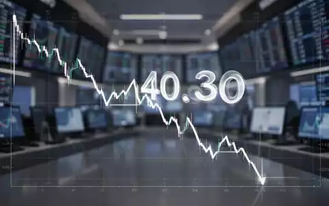 Ein Börsendiagramm mit einem deutlichen Abwärtstrend und dem Preis von 40,30 Euro, vor einem unscharfen Handelsraum. - Foto: über boerse-global.de