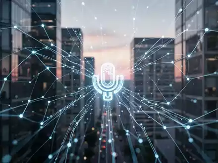 Leuchtend blaues digitales Netzwerk über verschwommener Stadtsilhouette, das auf ein Kommunikationssymbol zuläuft. - Foto: über boerse-global.de
