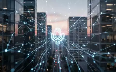 Leuchtend blaues digitales Netzwerk über verschwommener Stadtsilhouette, das auf ein Kommunikationssymbol zuläuft. - Foto: über boerse-global.de