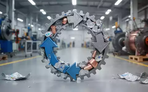 Ein Symbol für Kreislaufwirtschaft, bestehend aus Zahnrädern und Pfeilen, integriert mit Industrieanlagen und recycelten Materialien. - Foto: über boerse-global.de