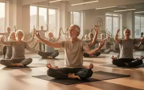 Eine Gruppe von Menschen praktiziert Qigong oder Meditation in einem ruhigen Raum mit sanfter Beleuchtung. - Foto: über boerse-global.de
