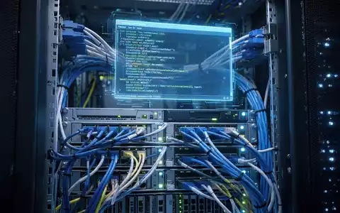 Serverrack mit blauen Lichtern und holografischem Linux-Terminal, Cloud-Computing und Open-Source-Betriebssysteme darstellend. - Foto: über boerse-global.de