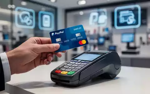 Eine Hand hält eine PayPal-Debitkarte über ein Zahlungsterminal in einem modernen Einzelhandelsumfeld, symbolisiert digitale Transaktionen und Finanzdienstleistungen. - Foto: über boerse-global.de