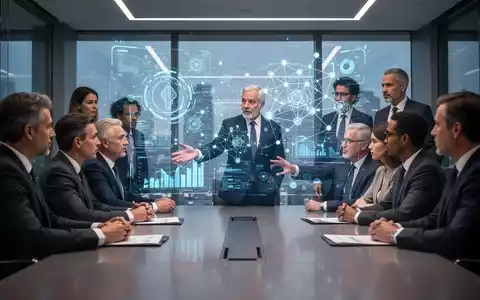 Führungskräfte besprechen in einem modernen Konferenzraum holografische Datenvisualisierungen und KI-Netzwerkknoten. - Foto: über boerse-global.de