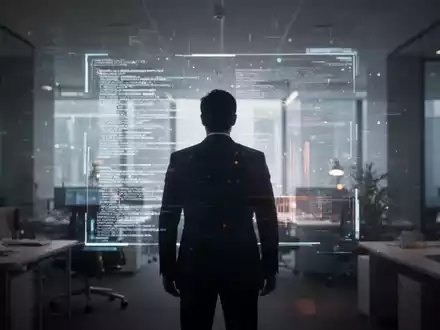Eine verschwommene Silhouette einer Person vor einem leuchtenden digitalen Bildschirm in einem dunklen Büro, die Hinweisgeberschutz symbolisiert. - Foto: über boerse-global.de