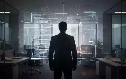 Eine verschwommene Silhouette einer Person vor einem leuchtenden digitalen Bildschirm in einem dunklen Büro, die Hinweisgeberschutz symbolisiert. - Foto: über boerse-global.de