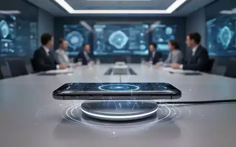 Ein elegantes Smartphone auf einer kabellosen Ladestation, umgeben von feinen Energielinien, in einer verschwommenen Hightech-Umgebung. - Foto: über boerse-global.de