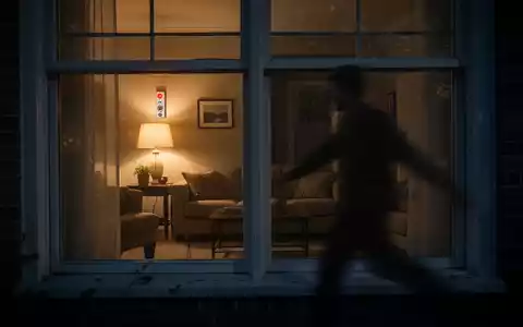 Ein von außen durch ein Fenster gesehenes, schwach beleuchtetes Wohnzimmer mit einer Zeitschaltuhr-Lampe, die Anwesenheit vortäuscht. - Foto: über boerse-global.de