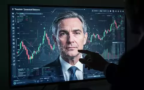 Eine Hand manipuliert ein digitales Interface, das ein Deepfake-Video eines Finanzberaters mit verzerrten Gesichtszügen zeigt. - Foto: über boerse-global.de