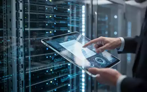 Ein stilisiertes, modernes Server-Rack mit blauen Lichtern und digitalem Datenstrom, das Datensicherheit und digitale Transformation symbolisiert. - Foto: über boerse-global.de