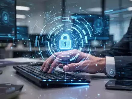 Eine Hand tippt auf einer Tastatur, überlagert von einem leuchtenden blauen KI-Interface, das die Integration von KI in die Karriereentwicklung symbolisiert. - Foto: über boerse-global.de