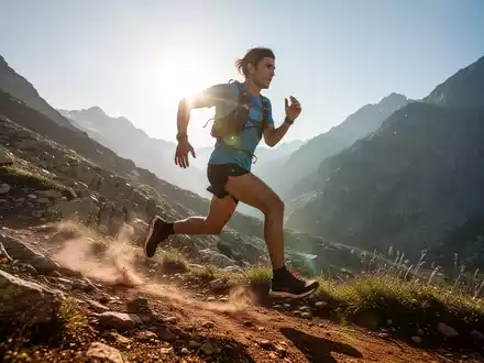 Ein Läufer in Bewegung auf einem Bergpfad, der Sport, Technologie und Natur im Hochleistungstraining vereint. - Foto: über boerse-global.de