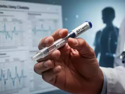 Nahaufnahme einer Hand, die einen GLP-1-Agonisten-Injektionspen hält, mit verschwommenem medizinischem Hintergrund. Fokus auf Diabetes-Behandlung. - Foto: über boerse-global.de