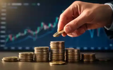 Eine Hand legt Münzen auf einen wachsenden Stapel mit verschwommenem Finanzchart im Hintergrund, symbolisierend Investitionswachstum. - Foto: über boerse-global.de