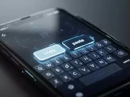 Nahaufnahme eines Smartphone-Bildschirms mit futuristischer Tastatur und vereinfachten Kopier- und Einfüge-Buttons. - Foto: über boerse-global.de