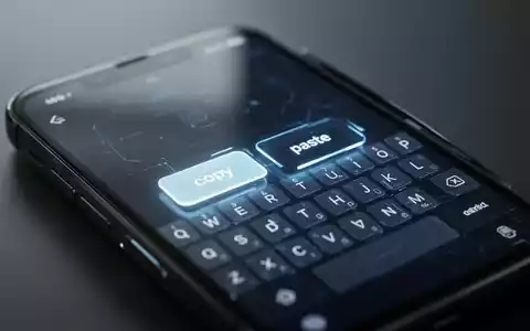 Nahaufnahme eines Smartphone-Bildschirms mit futuristischer Tastatur und vereinfachten Kopier- und Einfüge-Buttons. - Foto: über boerse-global.de