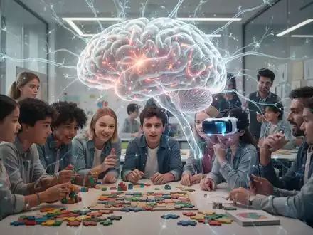 Eine Gruppe von Menschen unterschiedlichen Alters, die sich mit kognitiven Aktivitäten beschäftigen, mit leuchtenden neuronalen Netzwerken im Hintergrund. - Foto: über boerse-global.de