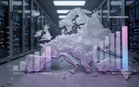 Eine stilisierte, leuchtende 3D-Karte Europas mit digitalen Linien und transparenten Balkendiagrammen zu Halbleitern und Cloud Computing. - Foto: über boerse-global.de
