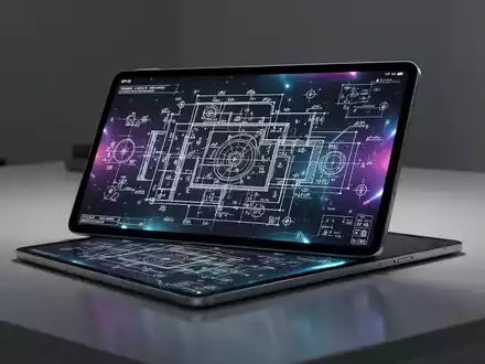 Nahaufnahme eines eleganten Apple iPad Pro M5 mit lebendigem Display, das ein technisches Diagramm zeigt, auf einem modernen Schreibtisch. - Foto: über boerse-global.de