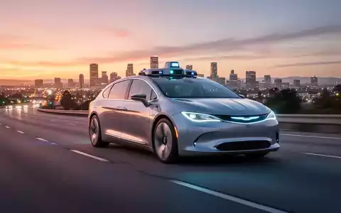 Ein Waymo-Selbstfahrer fährt bei Sonnenuntergang auf einer Autobahn, Stadtlichter in der Ferne, symbolisiert technologische Expansion. - Foto: über boerse-global.de