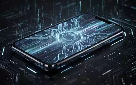 Nahaufnahme eines futuristischen Smartphones mit leuchtendem Bildschirm, der Datenmuster zeigt, Symbol für fortschrittliche Technologie und Speicher. - Foto: über boerse-global.de