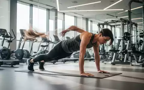 Eine Person führt eine modifizierte Plank-Übung auf einer Yogamatte in einem hellen Fitnessstudio durch. - Foto: über boerse-global.de