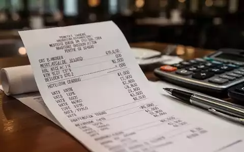 Nahaufnahme einer Restaurantrechnung mit deutlich sichtbaren Mehrwertsteuersätzen und einem Stift, der Steueränderungen in der Gastronomie symbolisiert. - Foto: über boerse-global.de