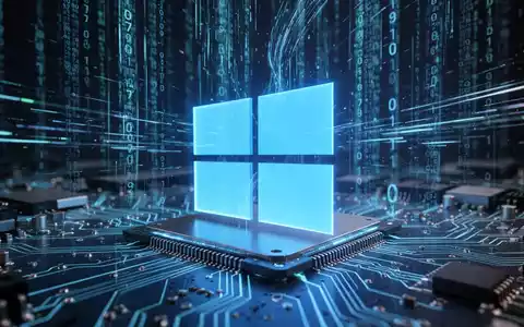 Leuchtend blaues Windows 11-Logo vor digitalen Datenströmen und einer detaillierten Leiterplatte. - Foto: über boerse-global.de