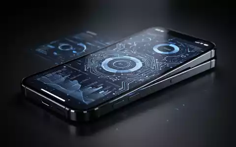 Nahaufnahme eines eleganten, modernen Smartphones mit leuchtendem Bildschirm, der abstrakte Daten zeigt, vor dunklem, professionellem Hintergrund. - Foto: über boerse-global.de