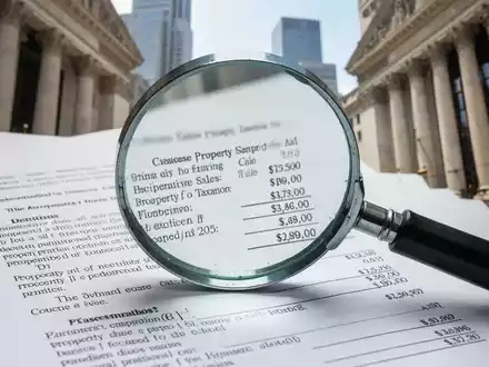 Eine Nahaufnahme einer Lupe über einem juristischen Dokument, das Immobilienverkäufe und Steuern betrifft, mit einem unscharfen Hintergrund. - Foto: über boerse-global.de