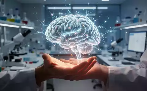 Eine Hand hält ein abstraktes, leuchtendes Gehirn, das Konzentration und neuronale Energie symbolisiert. Im Hintergrund ein unscharfes Labor. - Foto: über boerse-global.de