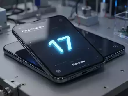 Nahaufnahme eines modernen Smartphones, das eine Beta-Programmoberfläche mit der Zahl '17' anzeigt, umgeben von bläulichem Licht. - Foto: über boerse-global.de