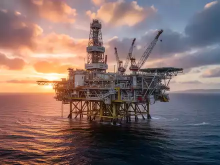 Eine Offshore-Öl- und Gasplattform im Gippsland-Becken bei Sonnenaufgang mit dramatischem Himmel. - Foto: über boerse-global.de