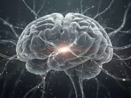 Abstrakte Darstellung von Gehirnaktivität und Energiefluss mit leuchtenden neuronalen Pfaden, die neurobiologische Forschung symbolisieren. - Foto: über boerse-global.de