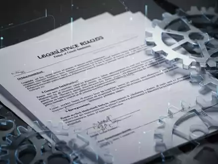 Abstrakte Darstellung von Gesetzestexten und Zahnrädern, die die Reform des Wissenschaftszeitvertragsgesetzes und Arbeitsmarktes symbolisieren. - Foto: über boerse-global.de