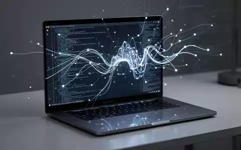Ein modernes MacBook Pro zeigt abstrakte KI-Visualisierungen auf dem Bildschirm, die lokale KI-Tools und agentische Automatisierung unter macOS symbolisieren. - Foto: über boerse-global.de