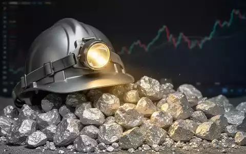 Ein silberner Bergbauhelm mit Stirnlampe auf einem Haufen rohem Silbererz, mit angedeutetem positivem Finanzchart im Hintergrund. - Foto: über boerse-global.de