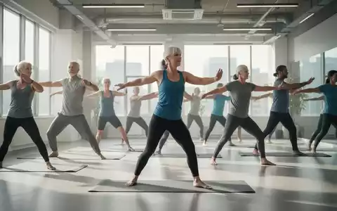Eine vielfältige Gruppe von Menschen jeden Alters, die leichte Vitalübungen in einem hellen, modernen Studio durchführen. - Foto: über boerse-global.de