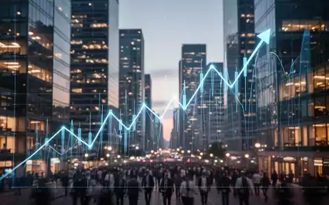Ein stilisierter, aufwärts gerichteter Börsengraph in leuchtendem Blau, überlagert mit einer unscharfen Finanzmetropole bei Dämmerung. - Foto: über boerse-global.de