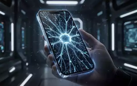 Leuchtendes, futuristisches iPhone 16 mit KI-Neuronalen Netzen, in einer Hand in einer High-Tech-Umgebung. - Foto: über boerse-global.de