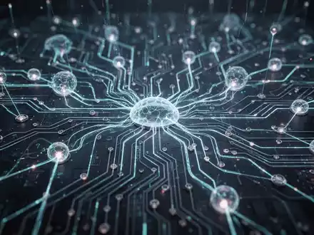 Glühende, abstrakte Darstellung eines neuronalen Netzes oder einer Platine, die fortschrittliche KI-Agententechnologie symbolisiert. - Foto: über boerse-global.de