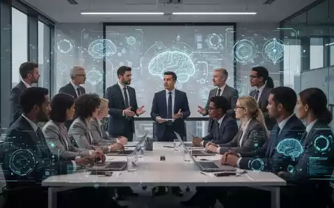 Eine Gruppe von Fachleuten bei einer KI-Schulung, mit digitalen Schnittstellen im Hintergrund, die Lernen und Compliance symbolisieren. - Foto: über boerse-global.de