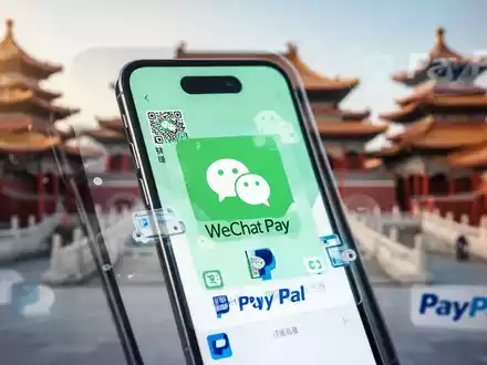 Ein Smartphone zeigt einen WeChat-Pay-QR-Code mit unscharfem Hintergrund chinesischer Architektur, symbolisiert digitales Bezahlen und Tourismus. - Foto: über boerse-global.de